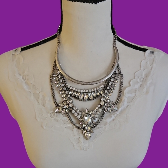 BAUBLEBAR Grendel Crystal Rhinestone Layered Festoon Castlecore Bib Necklace - Picture 1 of 9